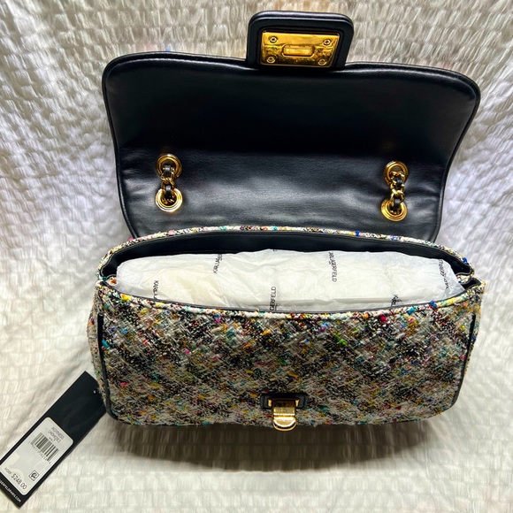 Karl Lagerfeld Paris Agyness Tweed Multi Flap Crossbody Bag Purse NWT $248 - Picture 4 of 8